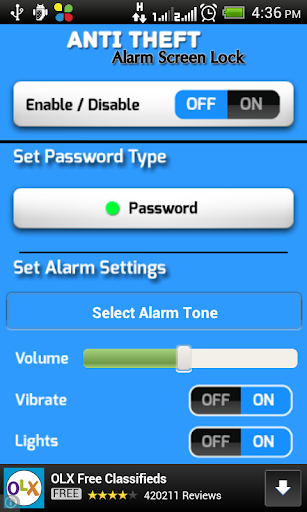 Anti theft alarm screen lock