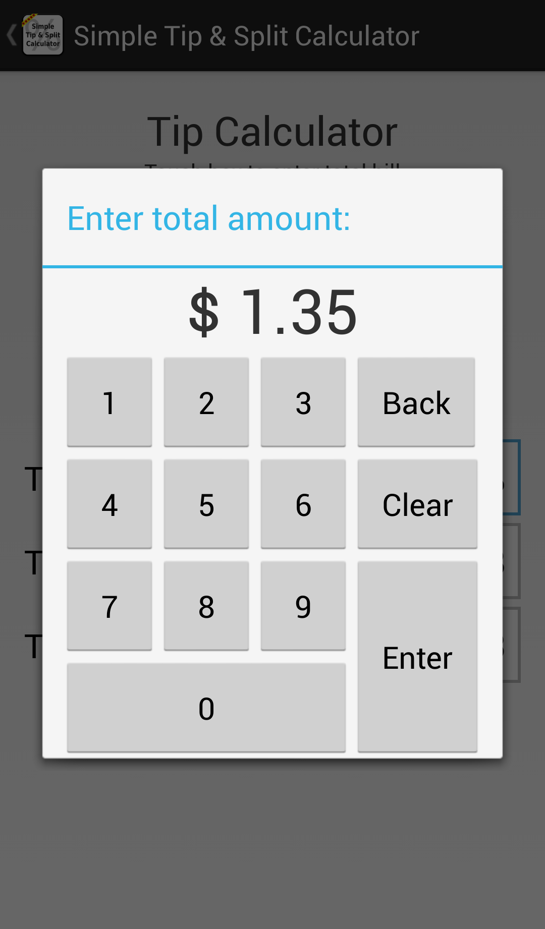 Android application Simple Tip &amp; Split Calculator screenshort