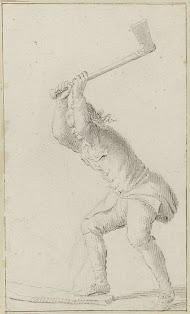 Met bijl hakkende man