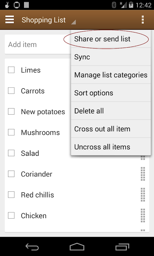 Android application Smartwatch Shopping List screenshort