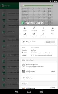 Google Spreadsheets screenshot