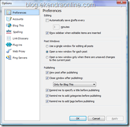 Preferences in Windows Live Writer