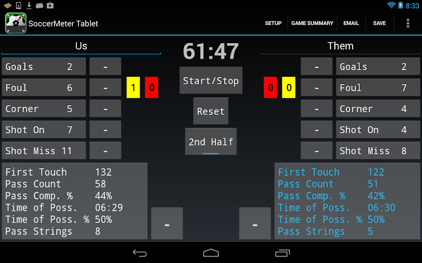 SoccerMeter Tablet Screen 1