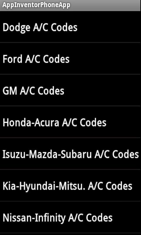 Climate Control (A/C) Codes Screen 2