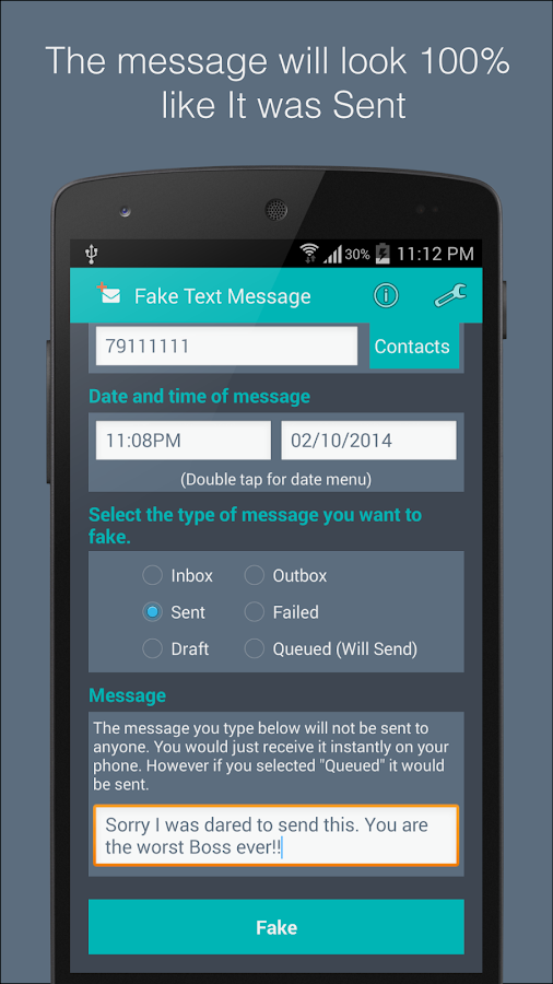 Fake Text Message - screenshot