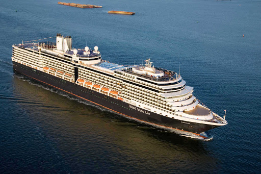 Holland-America-Eurodam-at-sea - An aerial view of Eurodam at sea. The Holland America ship cruises to the Caribbean as well as the Baltic Sea, Norwegian fjords, Northern Atlantic and Atlantic Canada/New England.