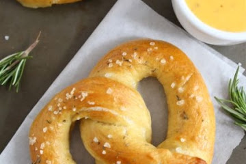 Rosemary Sea Salt Pretzels with Rosemary Cheddar Cheese Sauce