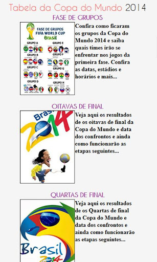 Tabela da Copa do Mundo 2014