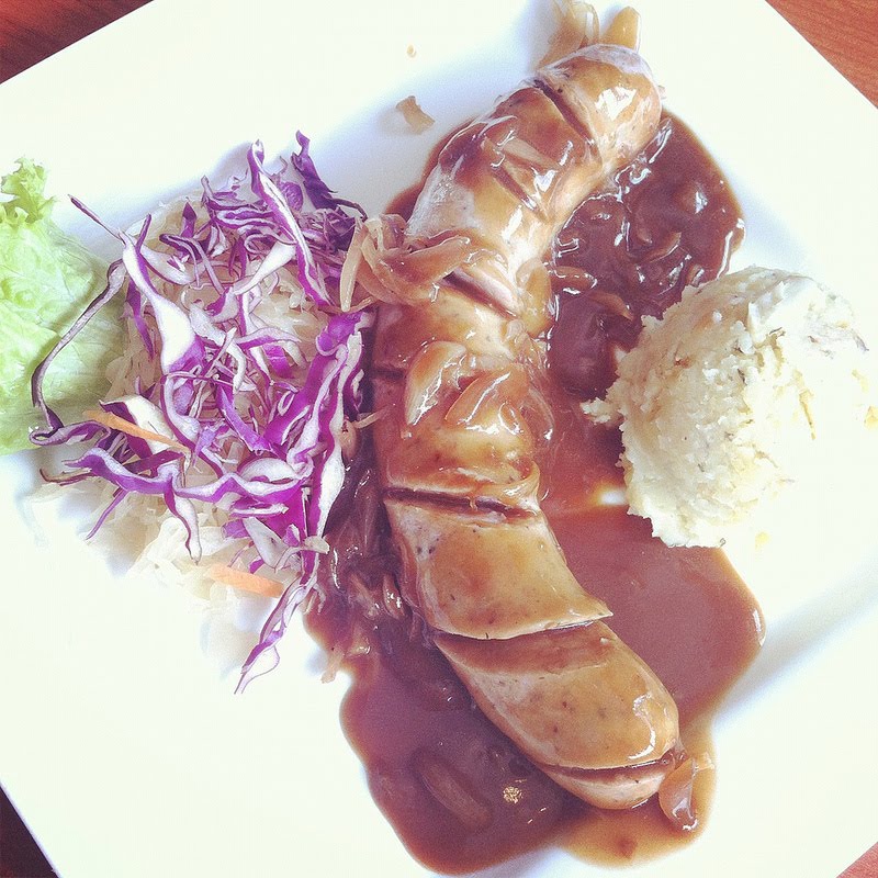 German Bratwurst with mashed potatoes and greens @ Berlin ...
