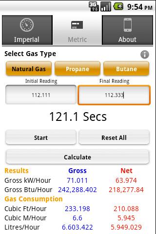 gas rate calculator Screen 2