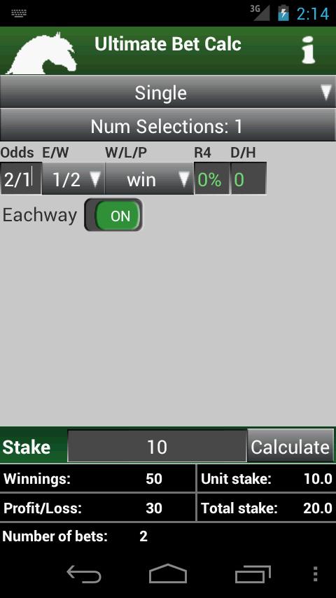 Android application Ultimate Bet Calculator screenshort
