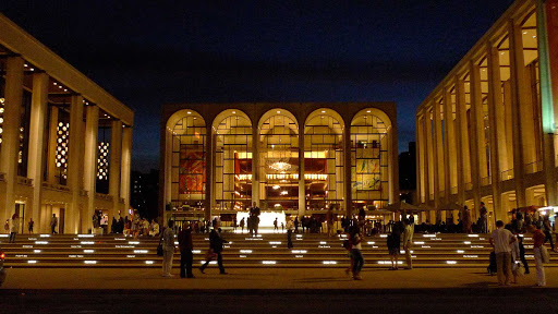 Lincoln Center in midtown Manhattan at night. 