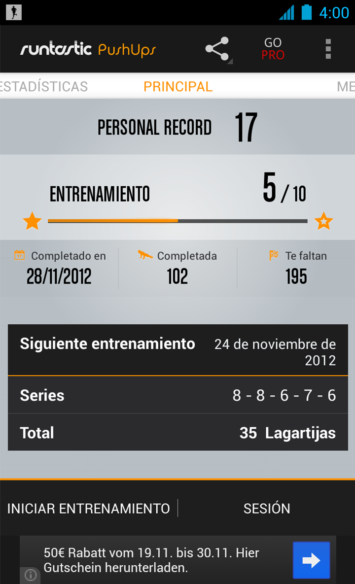 Android application Runtastic Push-Ups Workout screenshort
