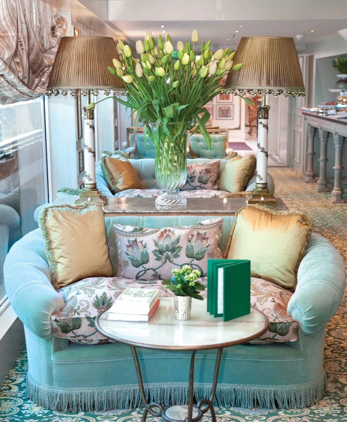 Uniworld-SS-Antoinette-Salon-du-Grand-Trianon-sofa - Nestle in and relax with a novel in the Salon du Grand Trianon as you sail along the Rhine River aboard the S.S. Antoinette.