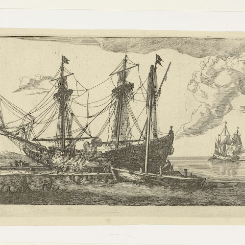 Reparaties aan de romp van een schip, anonymous, after Reinier Nooms, 1652 1714 Rijksmuseum