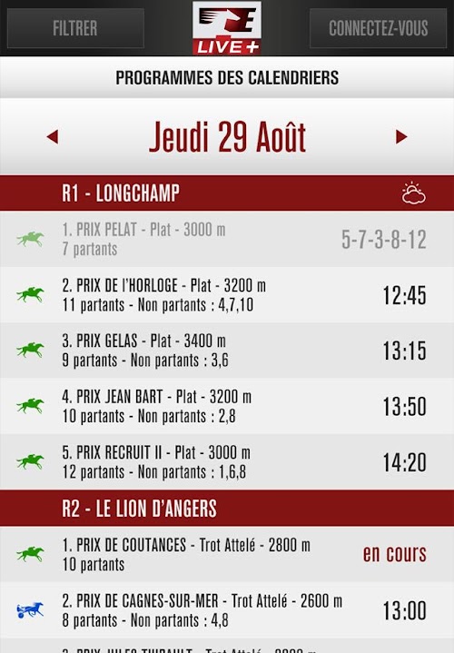 Android application Equidia Live+ screenshort