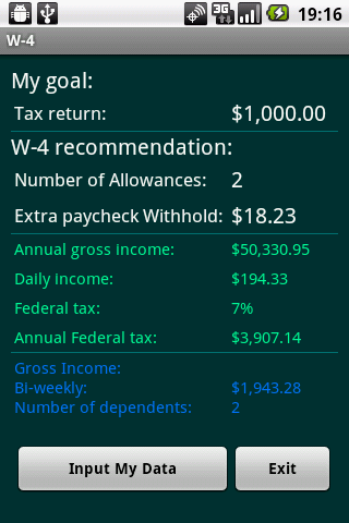 Android application W-4 Fed.Tax Return Management screenshort