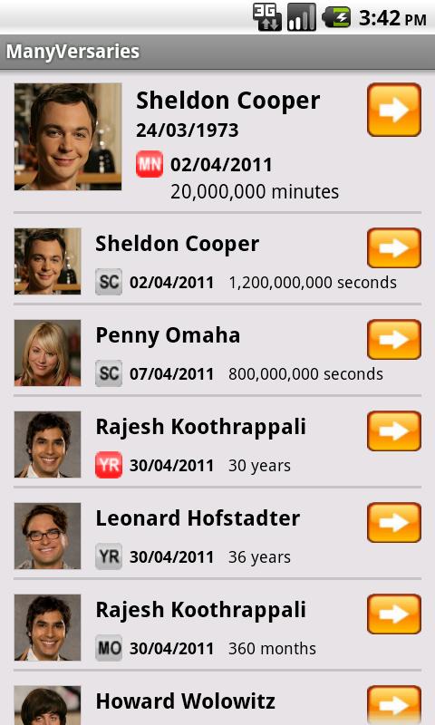 Android application ManyVersaries screenshort