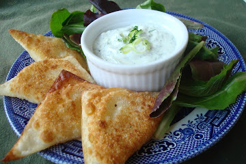 Pan-Fried Bacon, Scallion, Cheddar and Potato Wontons with Herb Dip