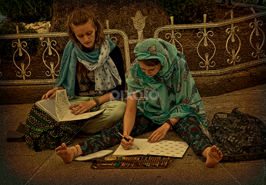 Istanbul. Young artists near the Blue Mosque. by Eugene Goldin - People Street & Candids