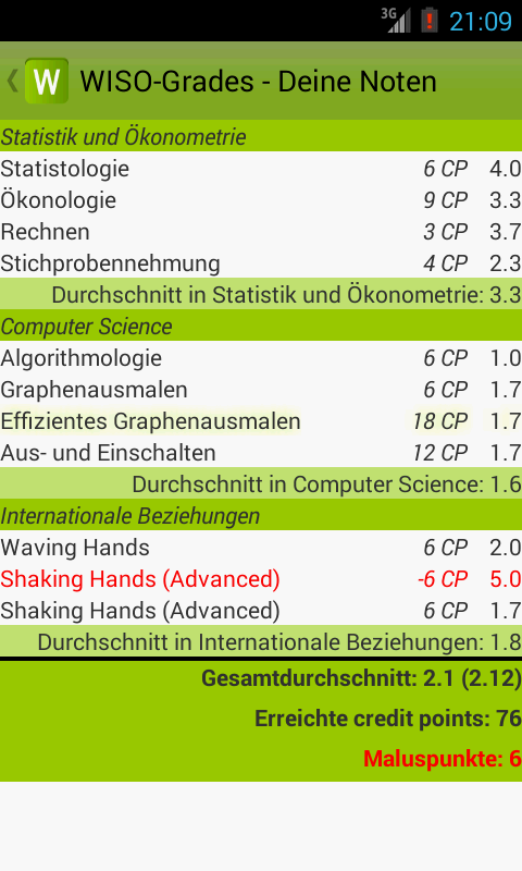 WISO Grades Screen 2