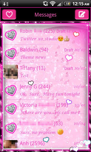 GO SMS Pink Heart Theme 4