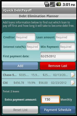 Android application iQuick Debt Payoff screenshort