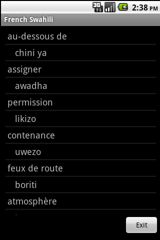 French Swahili Dictionary Screen 3