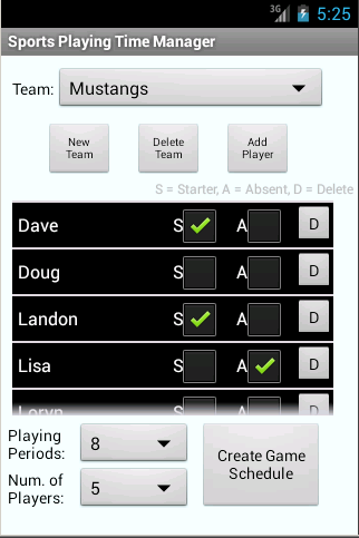 Sports Playing Time Manager
