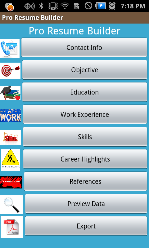 Android application Resume Builder Elite screenshort