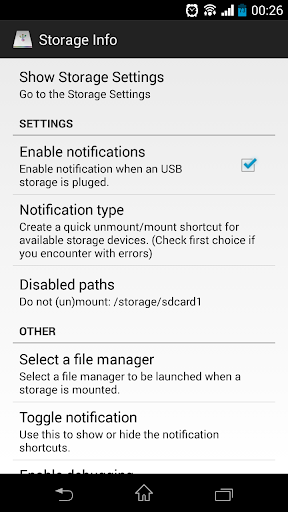 Shortcut for Storage Settings