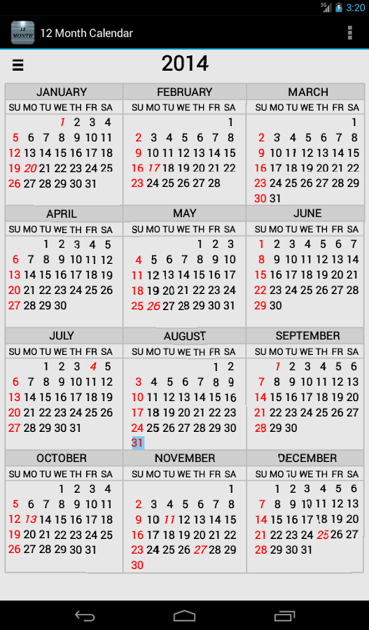 Twelve Month Calendar Android Apps On Google Play