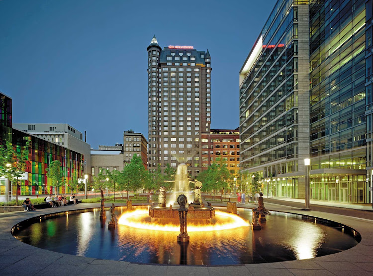 A fountain outside Palais des congres de Montreal convention center in Old Montreal.