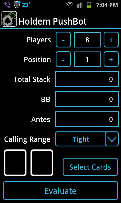 Android application Holdem PushBot screenshort