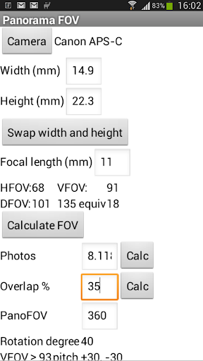 Panorama FOV calculation