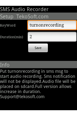 Android application SMS Audio Recorder Spy screenshort