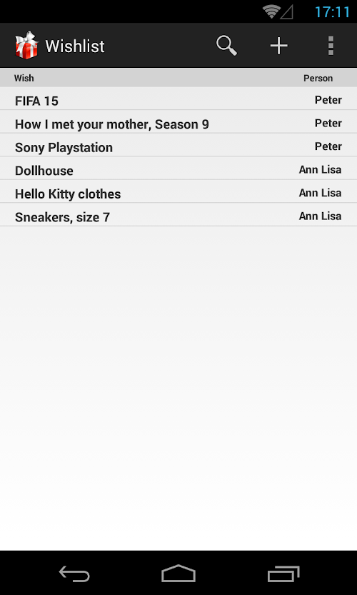 Android application Wishlist, share your gift list screenshort