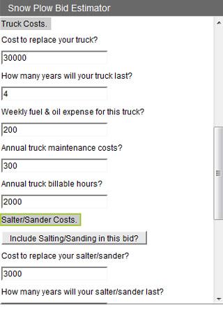 Snow Plow Bid Estimator Screen 2