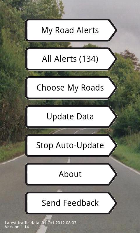 Android application UK Traffic Alerts screenshort