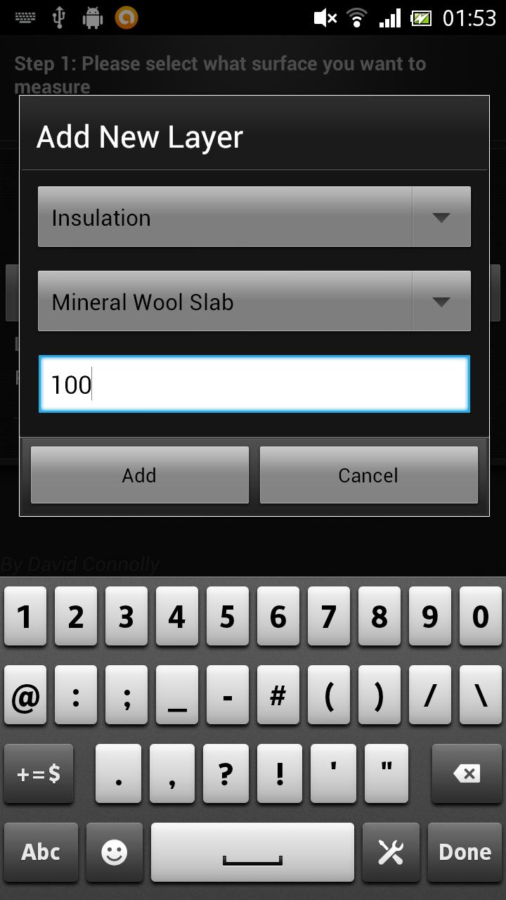 U Value Calculator Screen 2