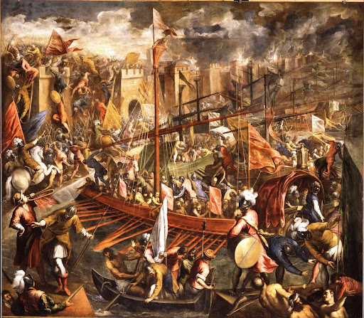 The Crusaders army attacks Constantinople