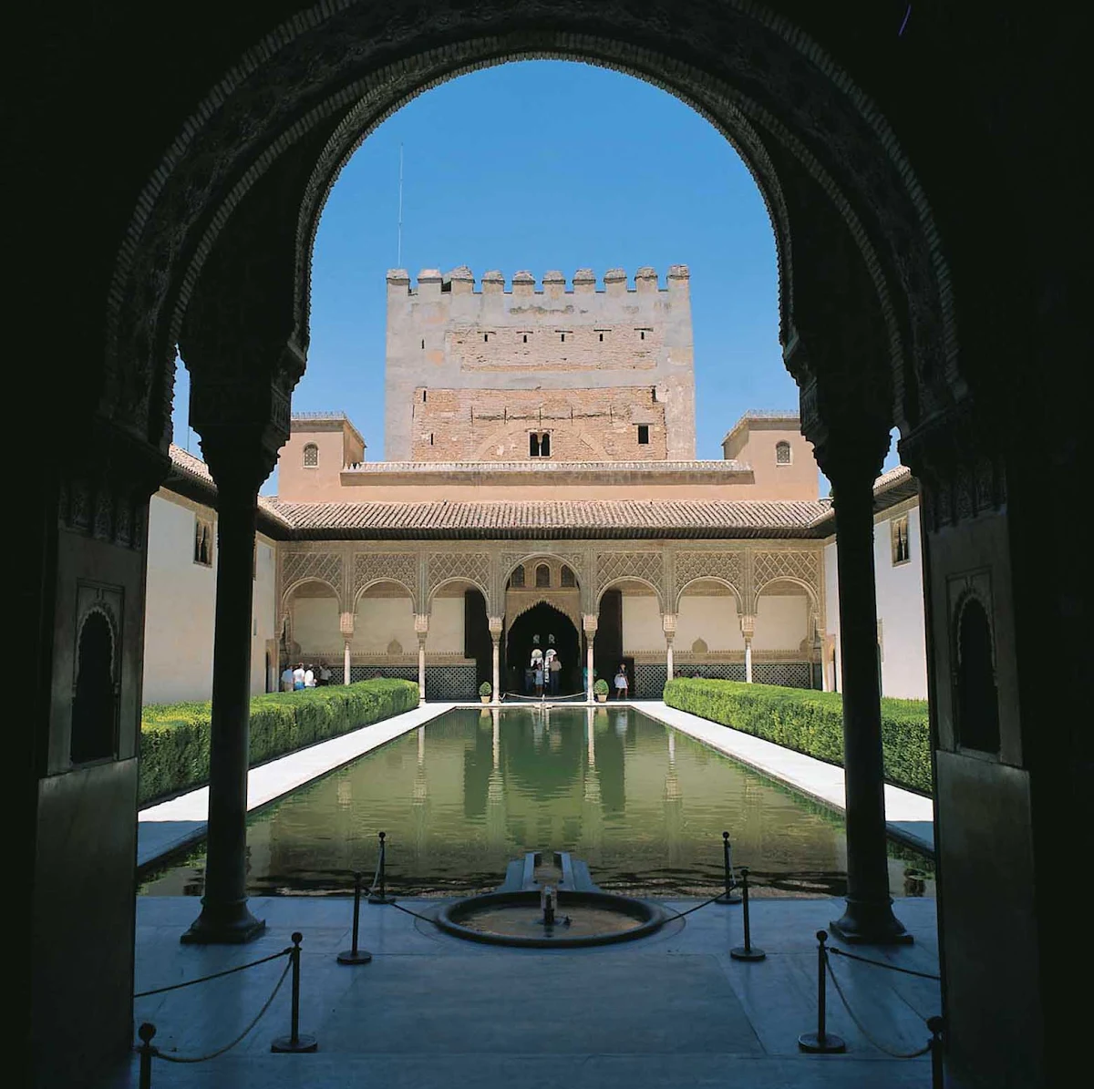 Patio-de-los-Arrayanes-Granada-Spain - These clear waters at the Court of the Myrtles (Patio de los Arrayanes) are located in the palace complex of historic Alhambra in Granada, Spain. 