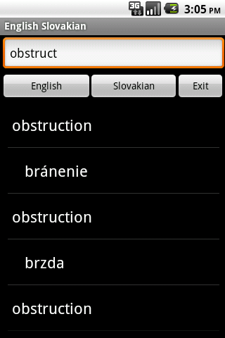 English Slovakian Dictionary Screen 2