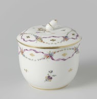 Suikerpot, beschilderd met strooibloemen en gouden lovertjes