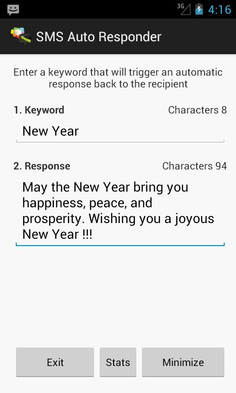 SMS Auto Responder Screen 2