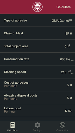 GMA Garnet Blasting Calculator