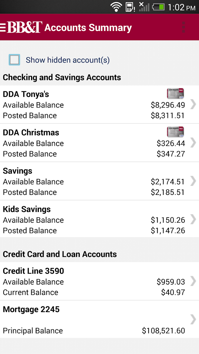 BB&amp;T Mobile Banking Screen 2