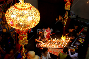 The atmosphere at night Chinese New Year at temple by Hartono Wijaya  -  