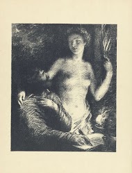 Man zittend met pen in hand en opengeslagen boek en naast hem staande naakte vrouw als muze of Inspiratie