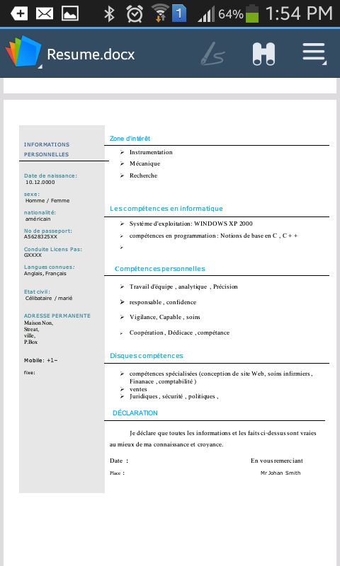 CV / Resume - French Screen 2